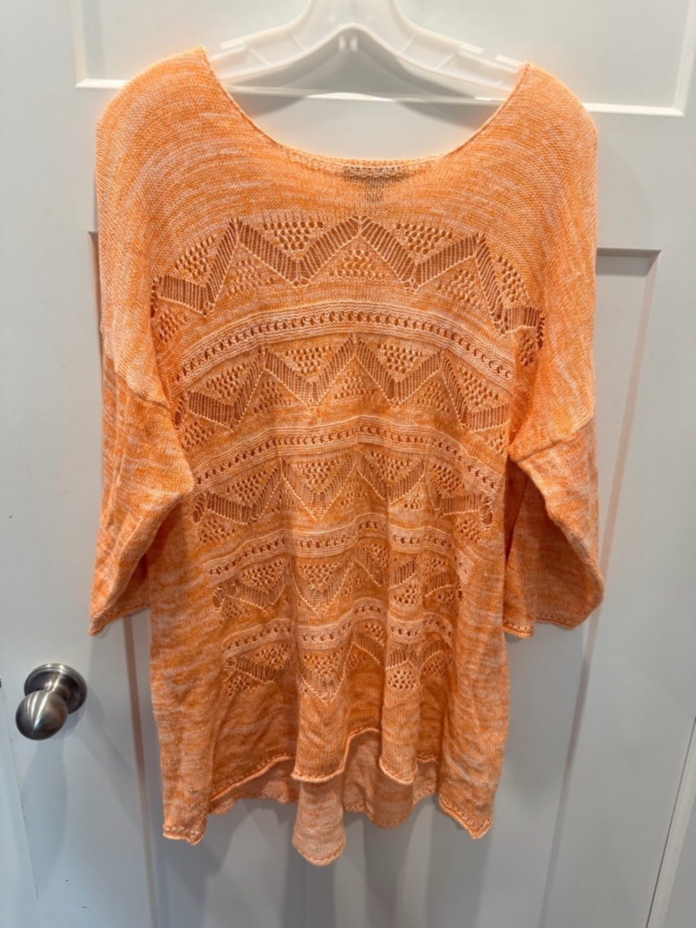 Parkhurst XL Open Knit Sweater Coral Orange Lightweight Crochet Cotton Blend